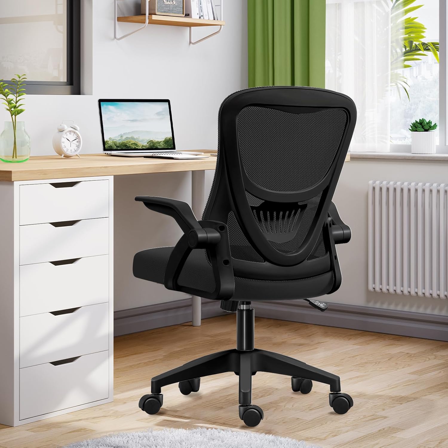 EdoErgo オフィスチェア 椅子 テレワーク 疲れない 跳ね上げ式アームレスト コンパクト 約105度ロッキング pc 事務椅子 360度回転 座面昇降 在宅ワーク（4色）