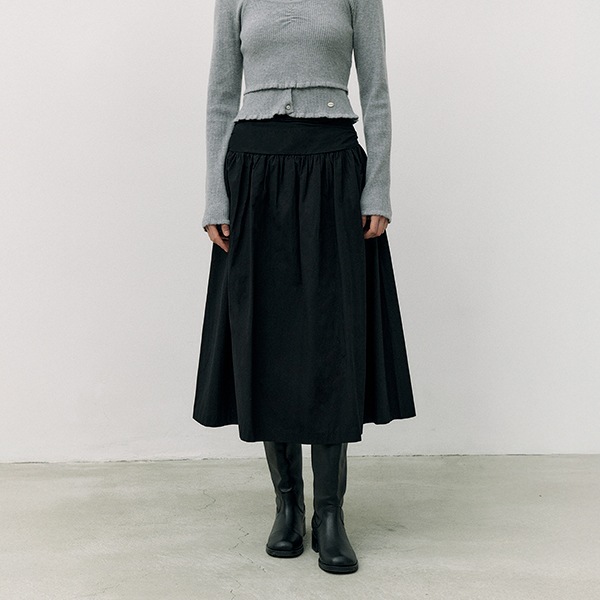 SHIRRING LONG SKIRT BLACK