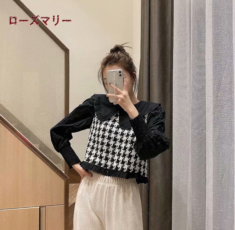 ローズマリー 欧米風 10月 販売 長袖のシャツの上着 チェック柄 高級素材使用ブランド トップス ヴィンテ 切り替え
