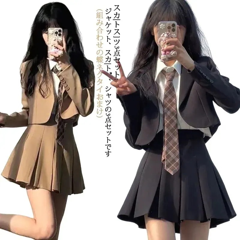 24新作 セットアップスクールスーツセット卒業式スーツ女の子韓国卒服女子高校生3点セットキッズセットアップ子服スーツジャケットブラウススカートフォーマルネクタイスーツゆったり大きいサイズ211