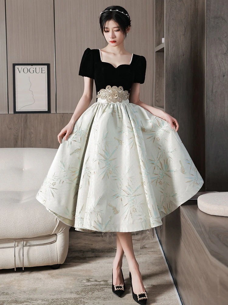 結婚式ドレス パーティードレス ミディアム丈 ドッキング 演奏会 ドレス 発表会 お呼ばれ 二次会 披露宴 上品 大人