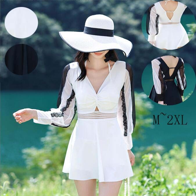 送料無料 韓国風 オールインワン ショットパンツ 長袖ワンピース 水着 海水浴 ビキニ 小胸 美胸 レディース ミズギ 大きサイズ みずぎ 体型カバー パッド付き 女性用水着 タンキニ ママ 体型カバ 4,588円