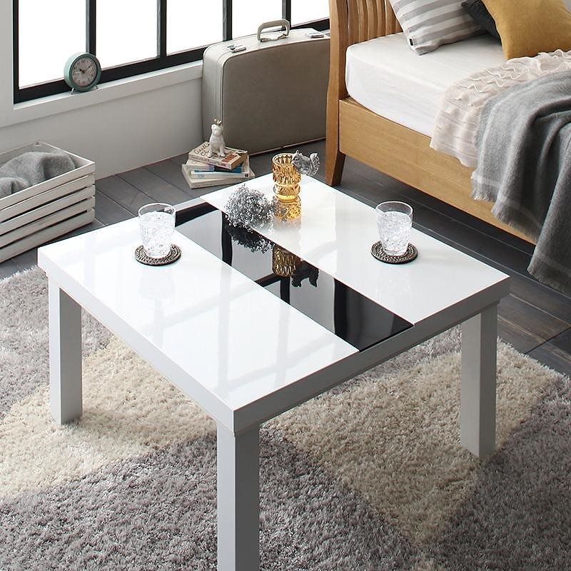 鏡面仕上げ アーバンモダンデザインこたつテーブル [VADIT]バディット 正方形（75x75cm） ラスターホワイト