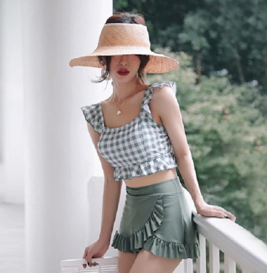 水着 レディース 体形カバー ビキニ 韓国風 大きいサイズ チェック柄 20代 30代