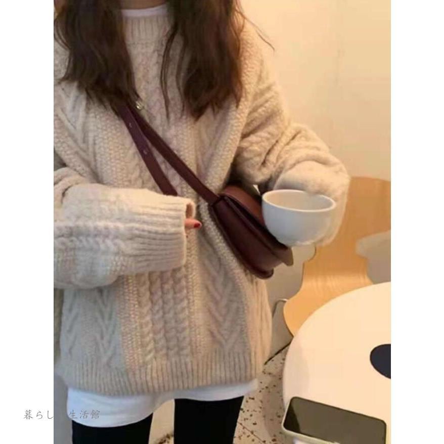 ニットセーター レディース 秋冬 ニット ケーブル編み セーター 冬 リブニット クルーネック 長袖 プルオーバー 大人 暖かい 防寒 エレガント きれいめ 通勤