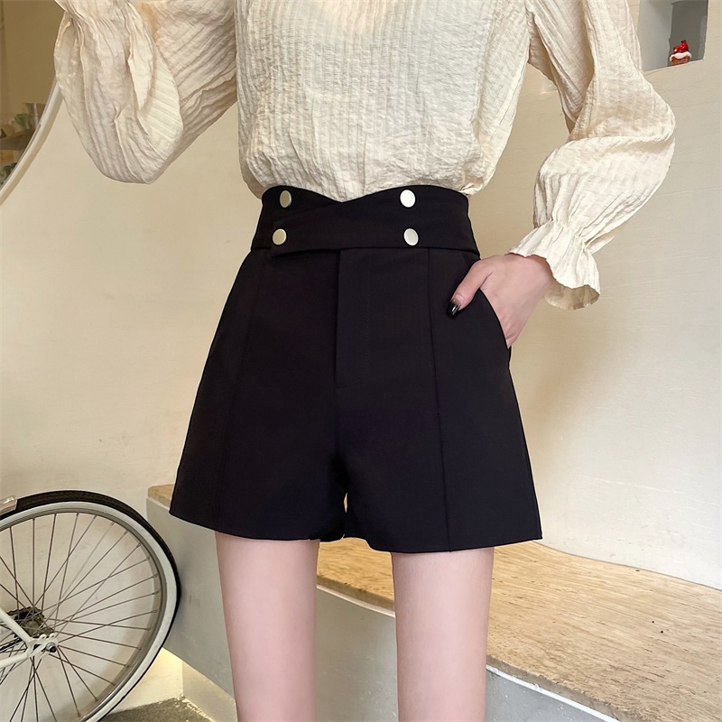 大きいサイズ ボトムス ホットパンツ ショートパンツ ワイドレッグ ハイウエスト ポケット 通勤 夏 ブラック 黒 M L XL 2XL 3XL 4XL ショート ショート丈 膝上 かわいい