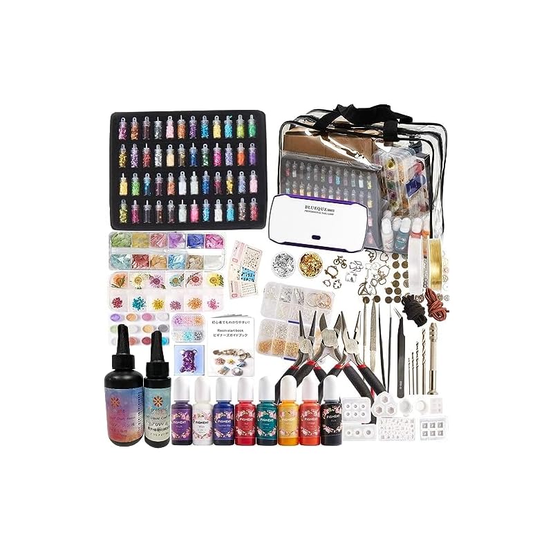 ASAMI uvレジン液豪華アイテム スターターキット 厳選アイテムセット UVライト レ ジン液 カラーパウダー カラー液 フレーム 封入素材 キットUVクラフトレジン