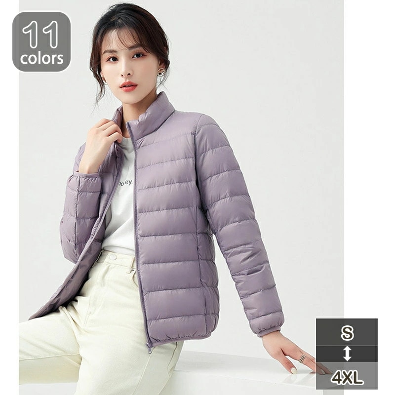 1000円OFFクーポン レディース ダウンジャケット アウター コート 軽量 ショート丈 着痩せ 体型カバー スリム ダウンコート 秋冬 韓国風 防寒 防風 暖かい 収納袋付き 無地 黒 大きいサイ