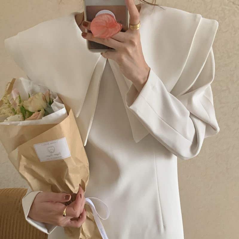 2color レディース ワンピース 襟 マキシ丈 ガーリー フェミニン 大人カジュアル お洒落