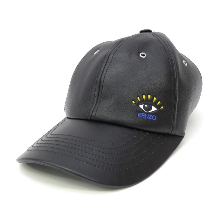 ケンゾー KENZO レザーベースボールキャップ 帽子 黒 【中古】(69137)