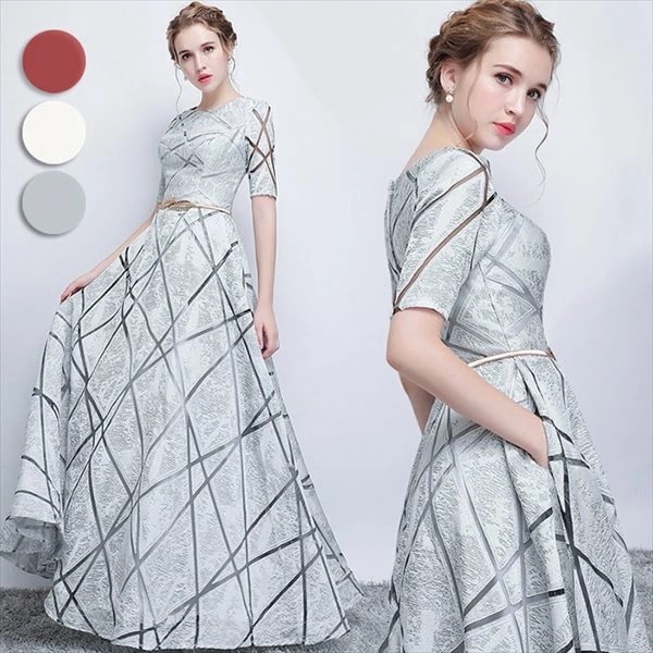 【期間特典】ロングドレス パーティードレス レディース ピアノ 発表会 結婚式 ドレス ロング丈 ウエディングドレス 袖あり きれいめ 上品 フォーマル お呼ばれ ベルト付 小さいサイズ 大きいサイ