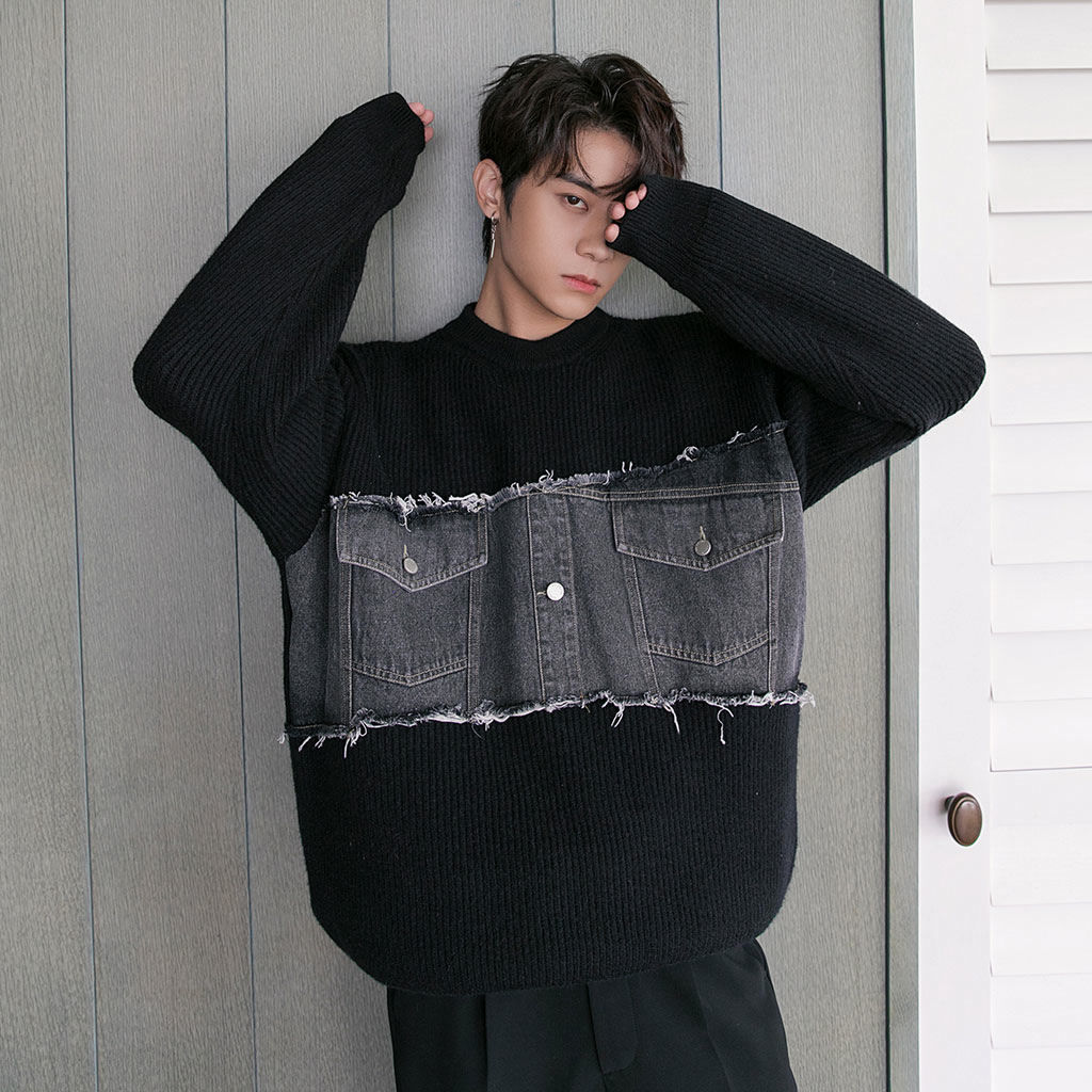 福袋を1枚プレゼントカシミヤタッチ ブラウス ブラウス ラウンドネックニットセーターインナーアンダーウェアニットカーディガンベーシックニットセーター着2023 韓国ファッション秋冬デニムパッチワークジ