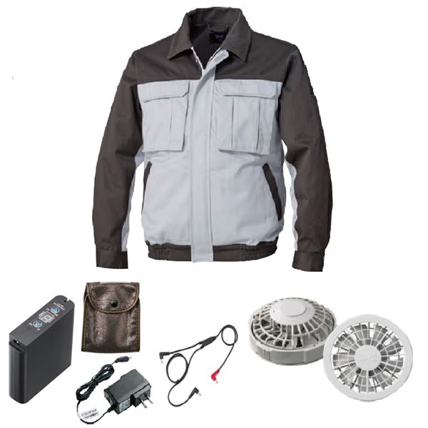 KU91920 空調服 綿厚手 脇下マチ付 FAN2200G/LIPRO2 銀xダークグレー 3L