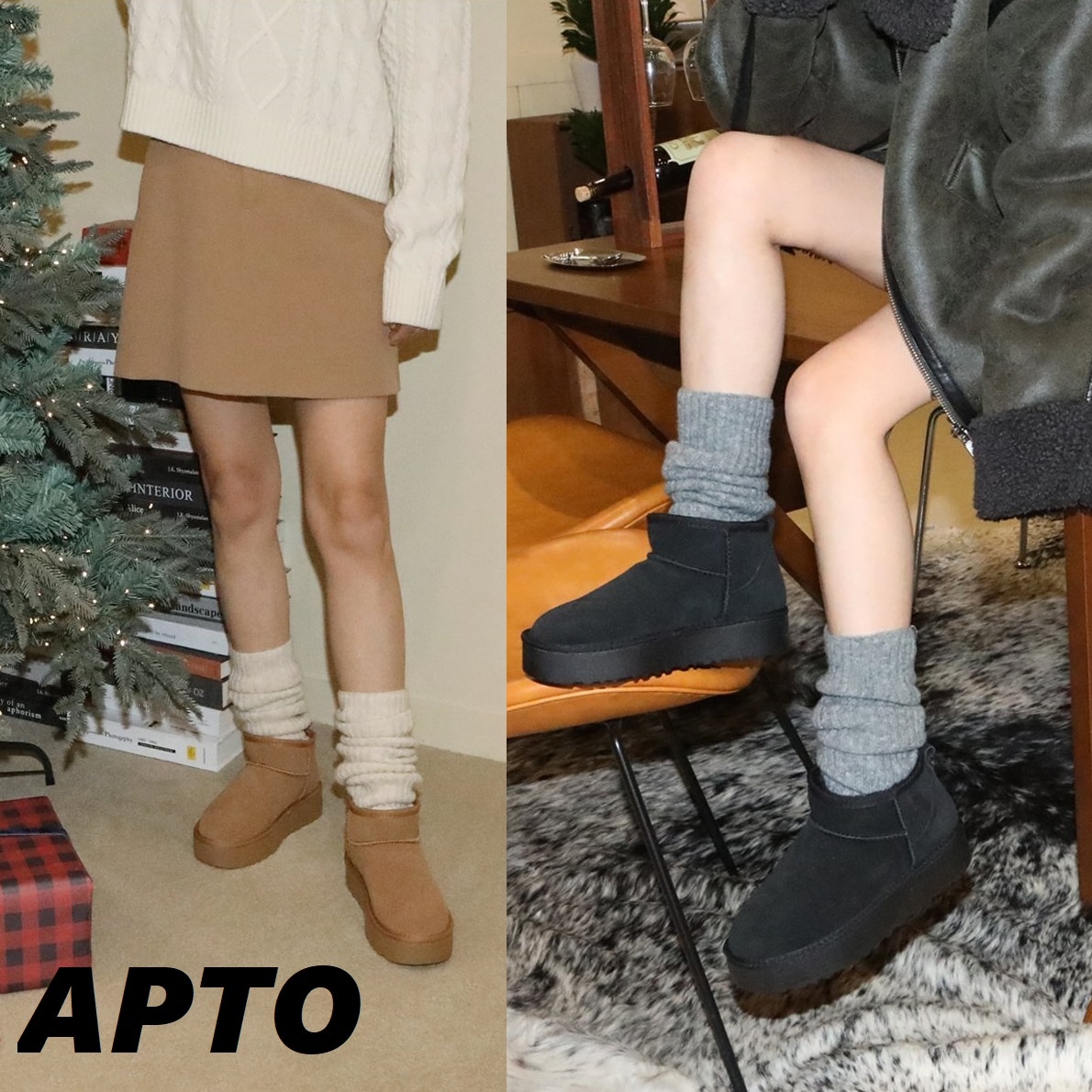 [APTO]冬ファッションタミーミニプラットフォームフリースブーツ