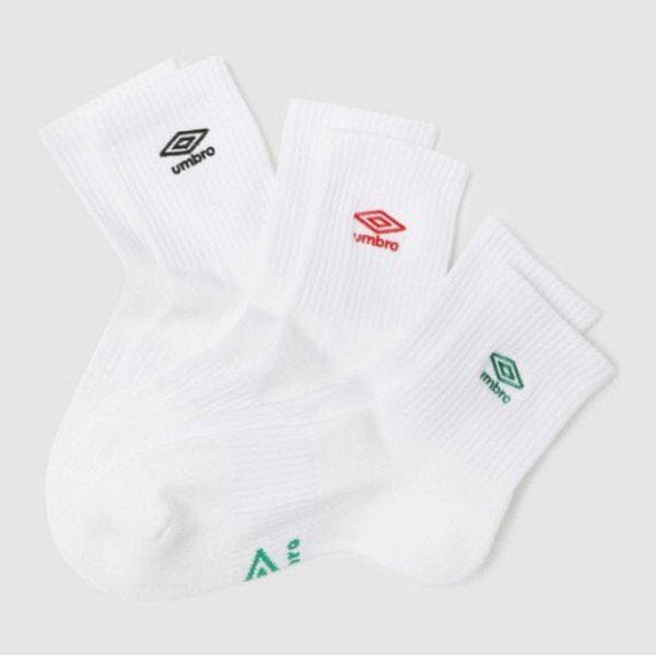 靴下 VQA UR123CSC12-WHT 刺繍ロゴ クッション 3足組 ミッドソックス WHITE