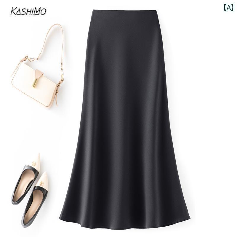 レディース　スカート　ハイウエスト 高級 ブラック スーツ スカート 女性用 2025 春秋 ハイウエスト aライン ミドル 丈 スリムフィット スリミング