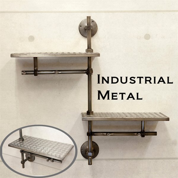 飾り棚 ウォールシェルフ 壁面収納 ハンガーラック 帽子掛け シェルフ 2段 配管モチーフ