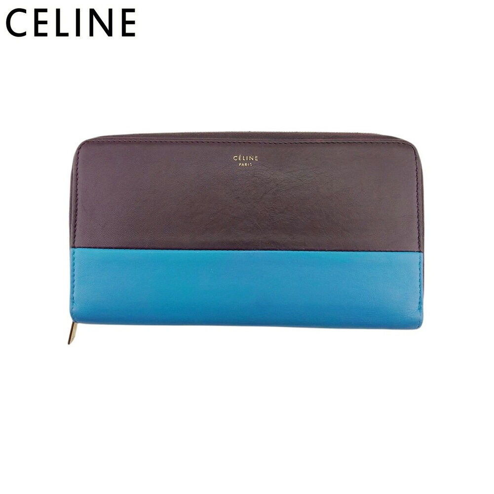 長財布 ラウンドファスナー 財布 バイカラー レディース メンズ パープル ブラウン ブルー 中古