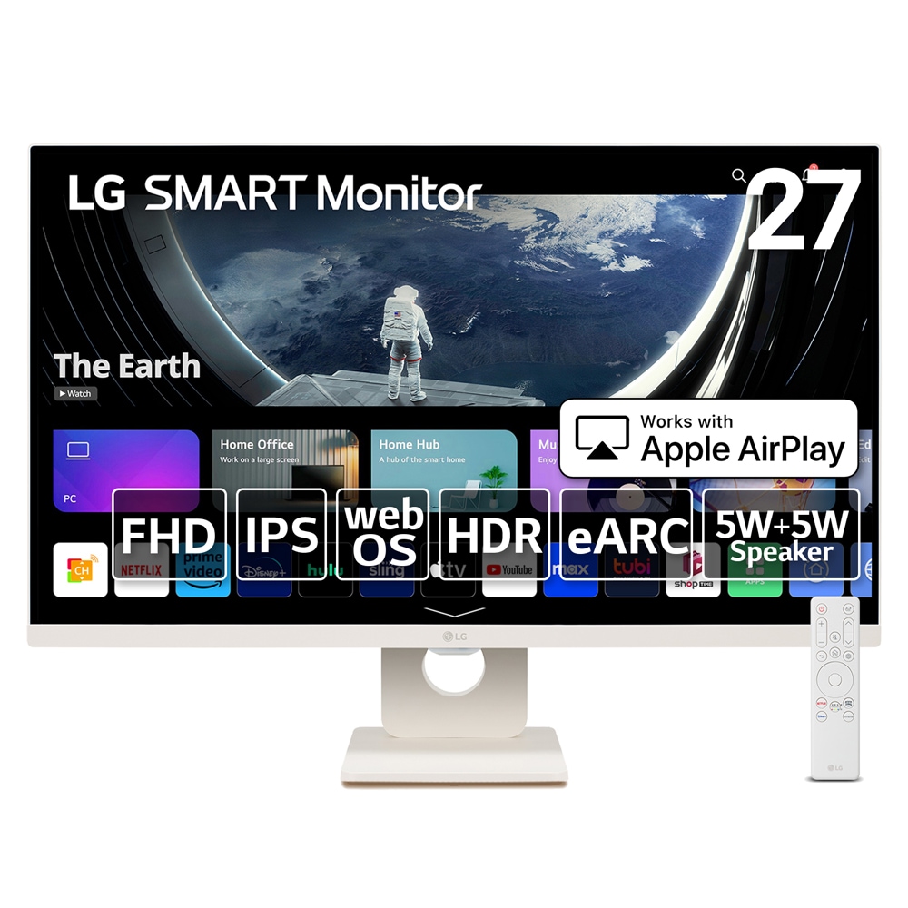 LG webOS搭載液晶ディスプレイ(27型/IPS/FullHD 1920×1080/60Hz/14ms/HDR10/HDMI2.1/VESA/3年保証・無輝点保証)(ホワイト) 27SR50FW