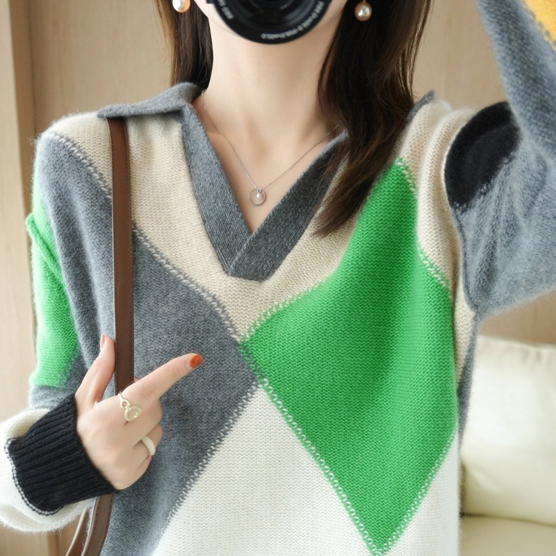 柄セーター ホワイト トップス ニットソー セーター スリム 細身 ストレート スマート かわいい