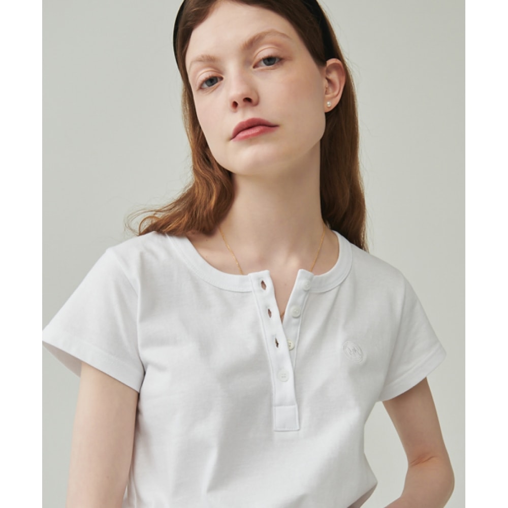 ロンロン ヘンリーネックハーフTシャツ ホワイト