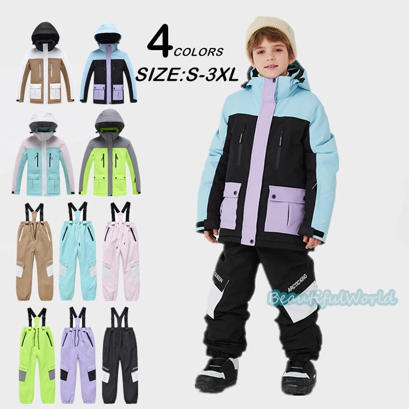 スノーボードウェアキッズスキーウェア上下セット子ジュニアスノボウェアジャケットパンツ男の子女の子スノーウェア撥水防風保温雪遊び1