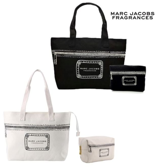 コスメティック キャンバストートバッグ & コスメポーチ 2点セット コスメ 海外免税店ノベルティ限定商品 ロゴプリント 2カラー展開 (ブラック. ホワイト) 海外免税店ノベルティ限定商品