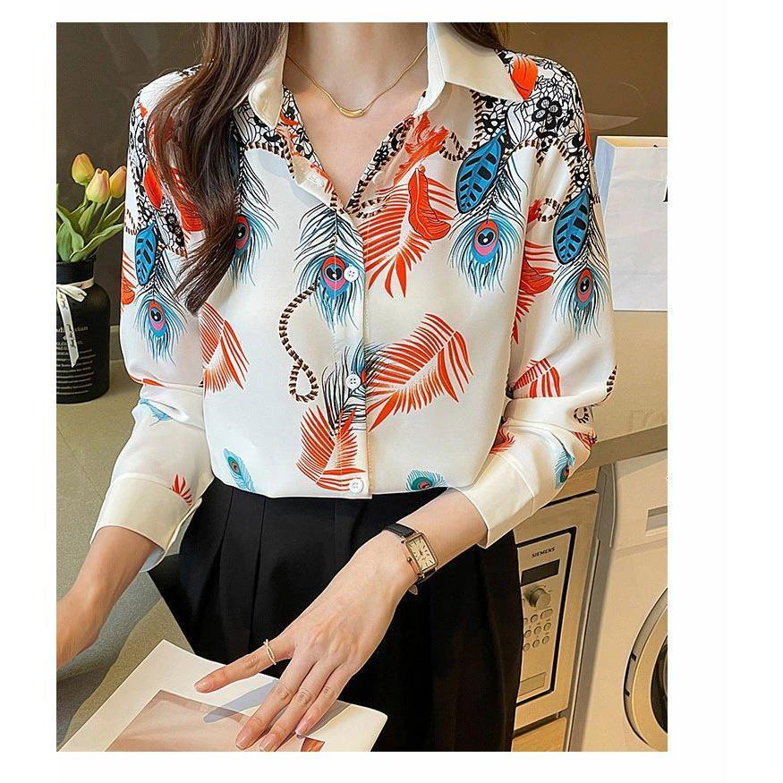 夏新作ブラウス レディース 長袖ブラウス 秋 オフィスブラウス プリント オシャレブラウス シフォントップス 韓国風 大人 通勤OL シャツ 40代 30代 50代