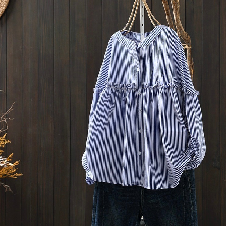 レディース シャツ ブラウス 長袖 ボリューム袖 Uネック ラウンドネック フレア Aライン フェミニン ストリート フリル かわいい 大人可愛い きれいめ シンプル カジュアル おしゃれ レトロ