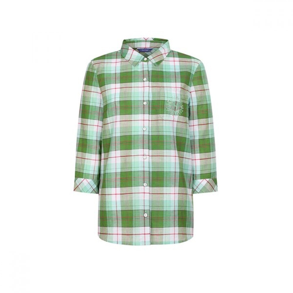 [オリビアハスラー] グリーンベーシックチェックマンシャツブラウスOHCMBL208