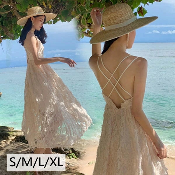ハワイ リゾートワンピース 沖縄 肩出し マキシ丈 マキシワンピ キャミワンピ レディース きれいめ 夏 透け感 背中開き バッククロス キャミソール セクシー ビーチ サマードレス 夏ワンピ 旅行