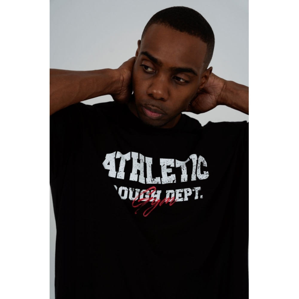ラフアスレチックビンテージジムロゴ Tシャツ-ブラック