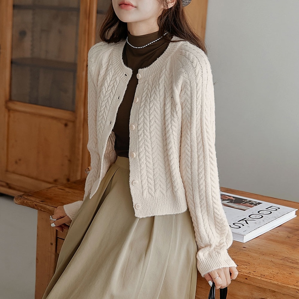 リーフ編みカーディガン