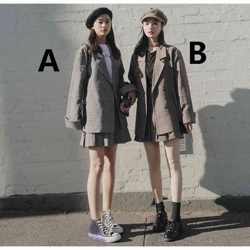 セール LKSST21053 かわいい セール 人気 韓国風 チェック柄 スーツ 2点セット レディース セットアップ ミニ丈 ジャケット+スカート