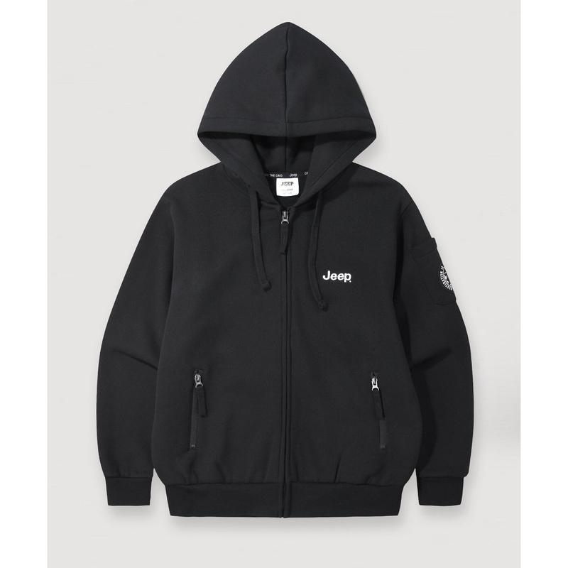 JQ4TZU041 ブラック 男女共用 袖ポケット 裏起毛 フード付きジップアップ