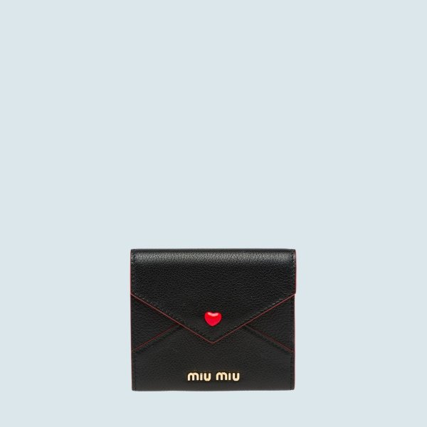 ミュウミュウ MIU MIU 財布 小財布 三つ折り ３つ折り ブラック レッド ゴールド ハート マドラスレザー