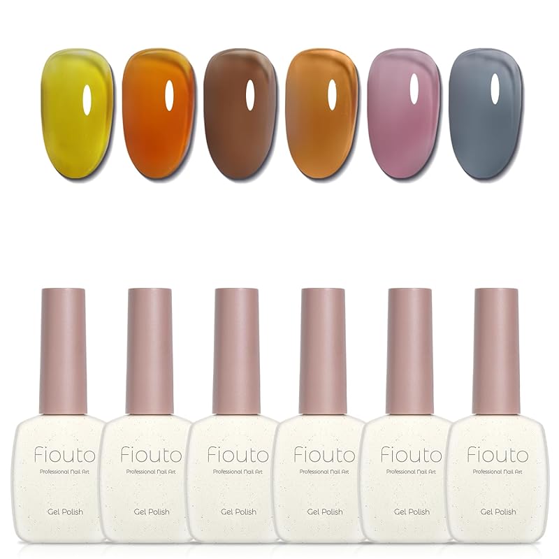 Fiouto ジェルネイル カラージェル クリアカラージェル 発色良いクリアカラー ジェルネイル 透明カラー 大容量15ml UV/LED対応 6色セット べっ甲ネイル(琥珀クリアカラージェル)