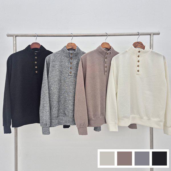 メンズ 中間期 ハーフネック ボタン 長袖 スウェットシャツ ニット 5C-KN-Q111-モカ