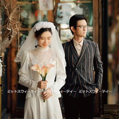 【きなこ】ドレス　ウェディング／前撮り2次会 フラワーレース ウェディングドレス フォトウェディング 2次会 二次会