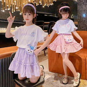 リーナベル 子供服 半袖　tシャツ スカート 2点セット 夏 キャラクター キッズ 女の子 通学着 韓国子供服 セットアップ