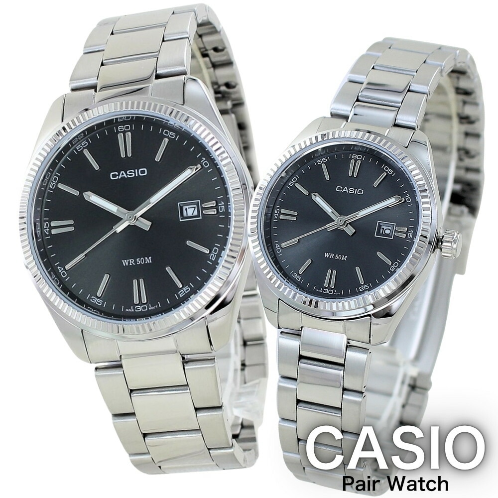 CASIO カシオ 腕時計 ペアセット ペアウォッチ シンプル アナログ 時計 ブラック シルバー ステンレス ペア腕時計 ペアギフト お揃い 親子 友達 夫婦 カップル 両親 プレゼント ギフト M