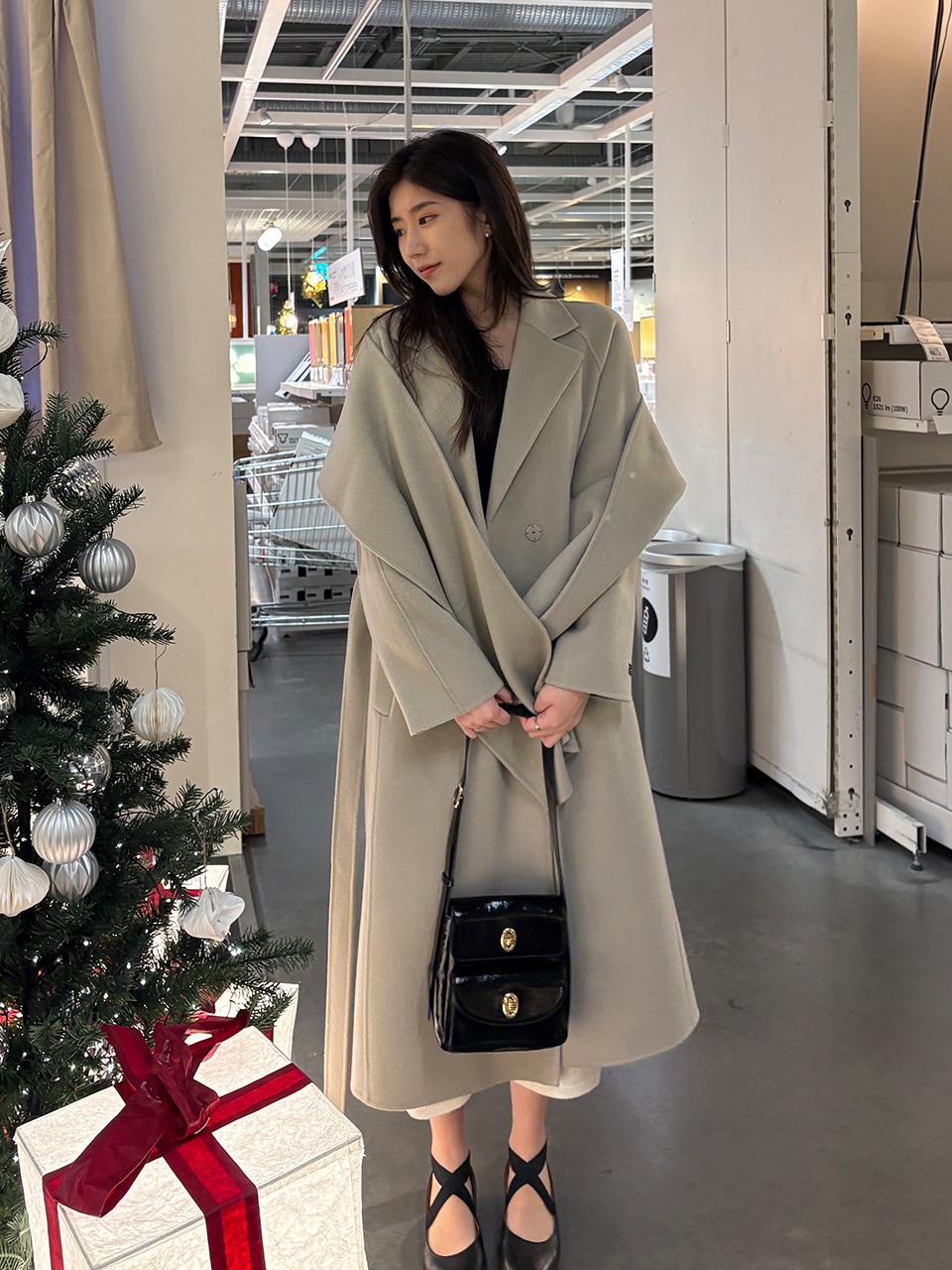 CC COLLECT カシミアブレンドベルテッドロングコート GR C254MSG533