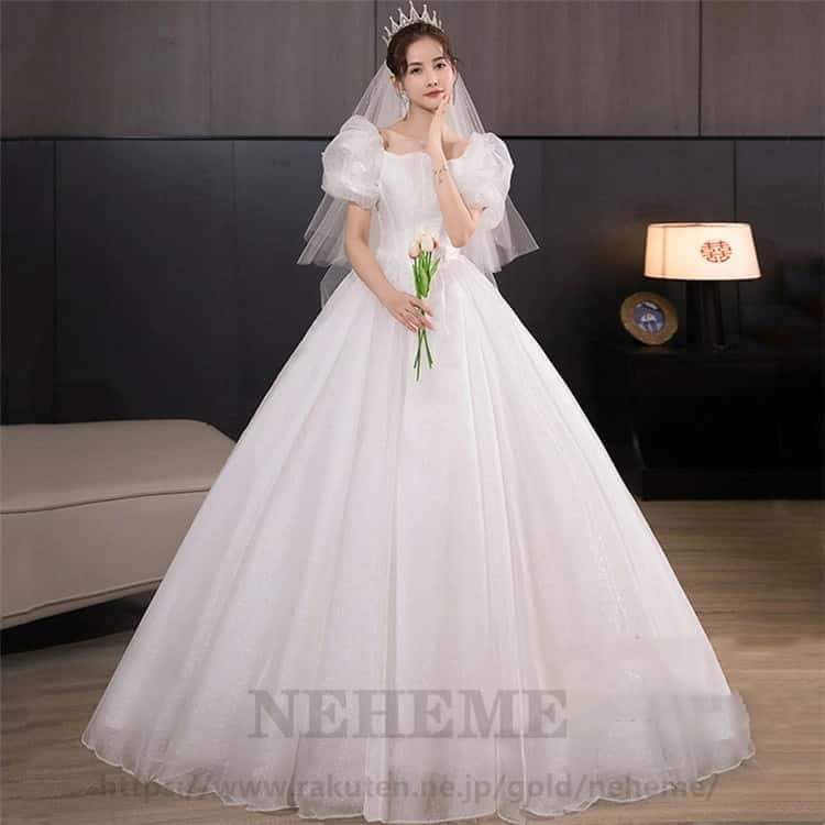 二次会ドレス ウェディングドレス ロング丈 格安 ウエディングドレス 白 ドレス 花嫁 二次会 結婚式 白ワンピース フォーマルドレス 編み上げタイプ 白 オシャレ S/M/L/XL