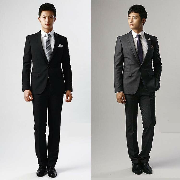 メンズビジネスオフィススーツ上下セット紳士服　テーラードジャlケットとズボンセット通勤カジュアルスーツ入学式結婚式イベント細身パンツ２色
