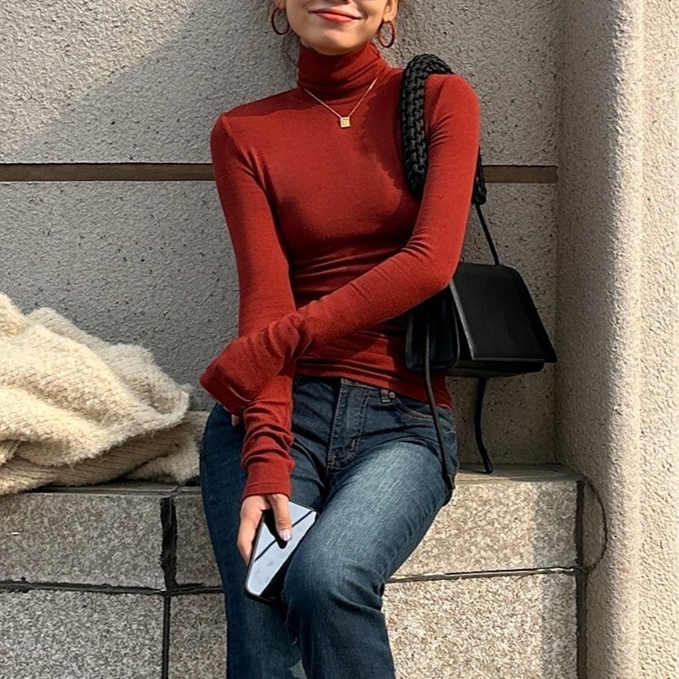 トップス ニット セーター レディース 長袖 ハイネック タートルネック タイト スリム 細身 ストレート 伸縮性 コットン ニット アクリル ポリウレタン レーヨン きれいめ シンプル カジュアル