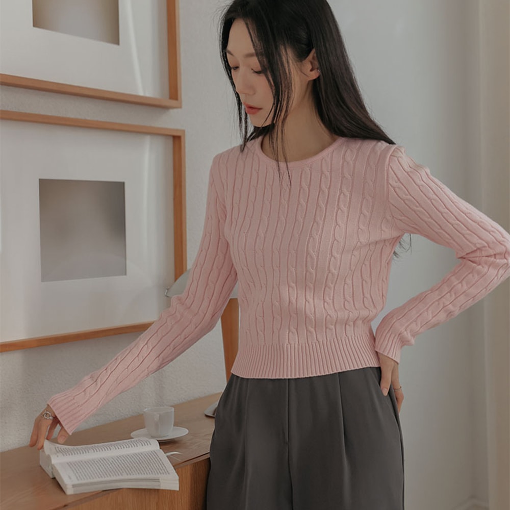 スケンドラウンドケーブルクロップニット