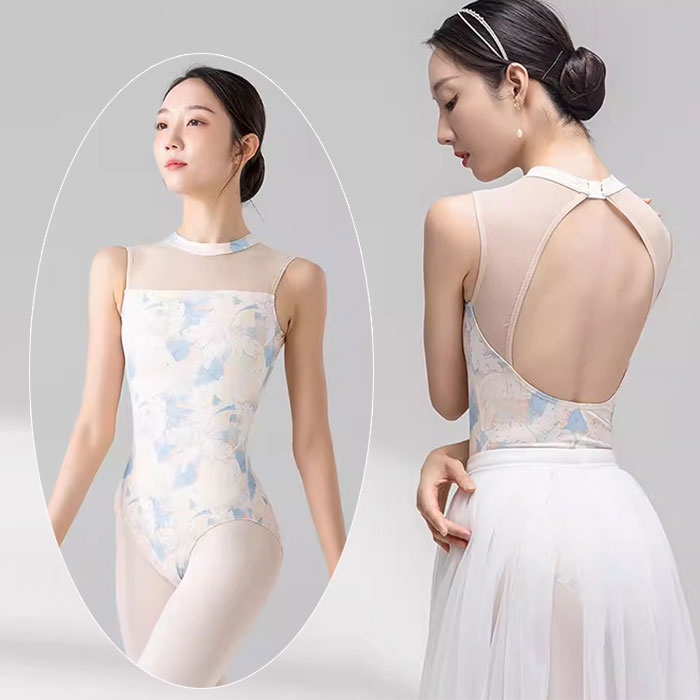 バレエ レオタード 大人 ノースリーブ ストレッチメッシュ シースルー 葉柄 おしゃれ バレエレオタード レディース ジュニア スカートなし 背中開き エレガント かわいい 上品 レオタード 練習 レ