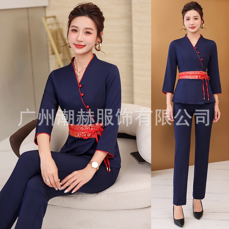 美容室制服 美容師 肌管理 ペディキュア技師 作業服 フットバス 中華風 レディーススーツ