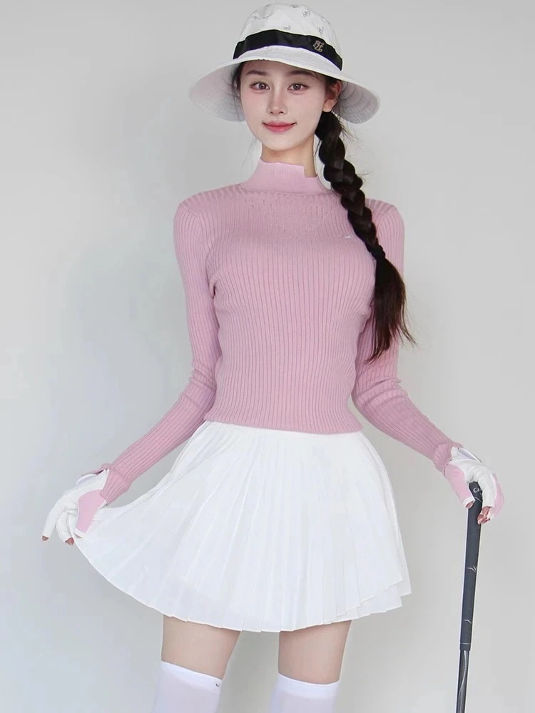 ゴルフウェア レディース スポーツウェア トップス ニット長袖 Tシャツ スカート ミニスカート プリーツスカ 上下セット ピンク 白 女性 テニスウェア 通気性 韓国風 おしゃれ 5,393円