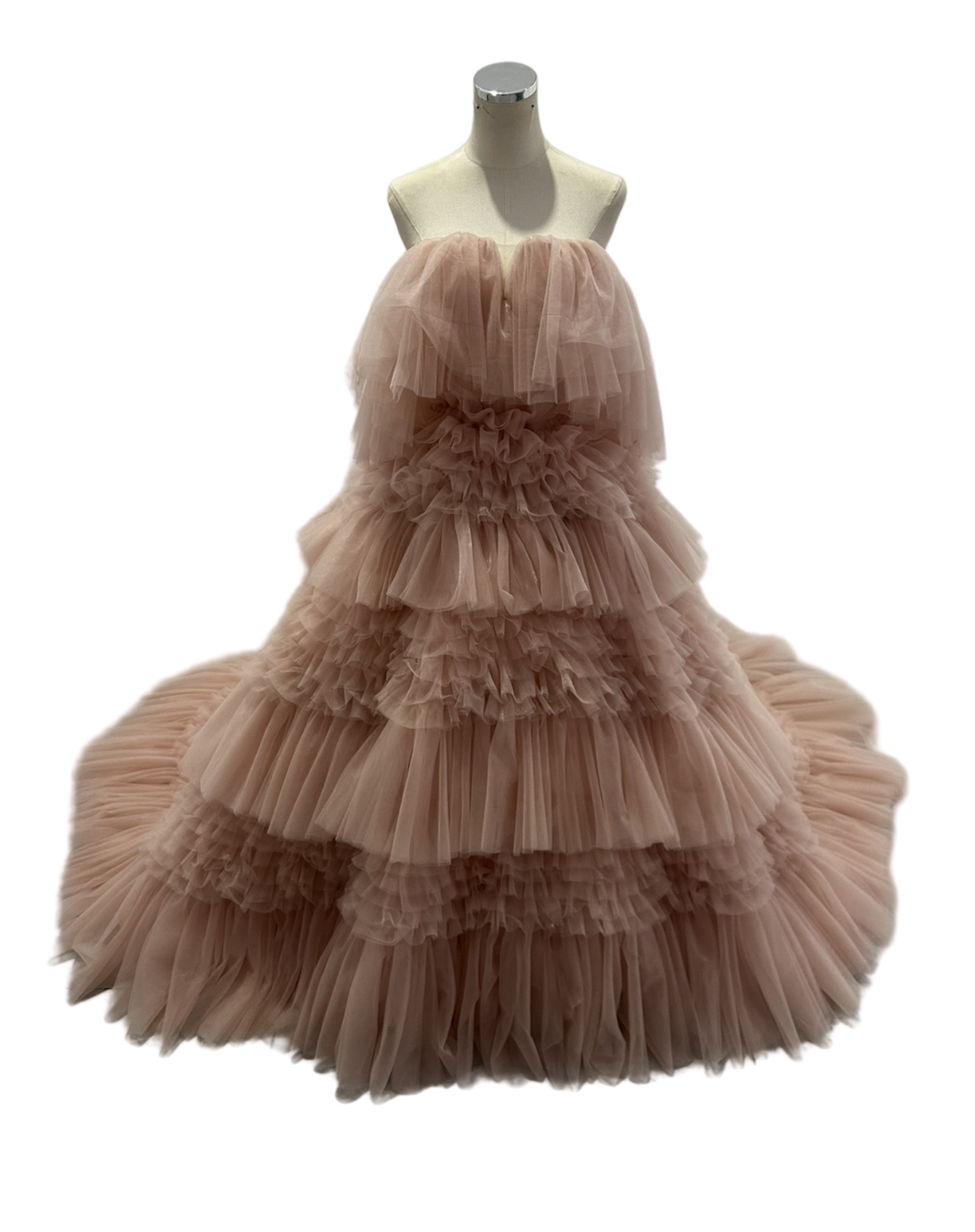 人気上昇！薄ピンク カラードレス オフショルダー 柔らかく重ねたチュールスカート 編み上げ 可愛い 前撮り